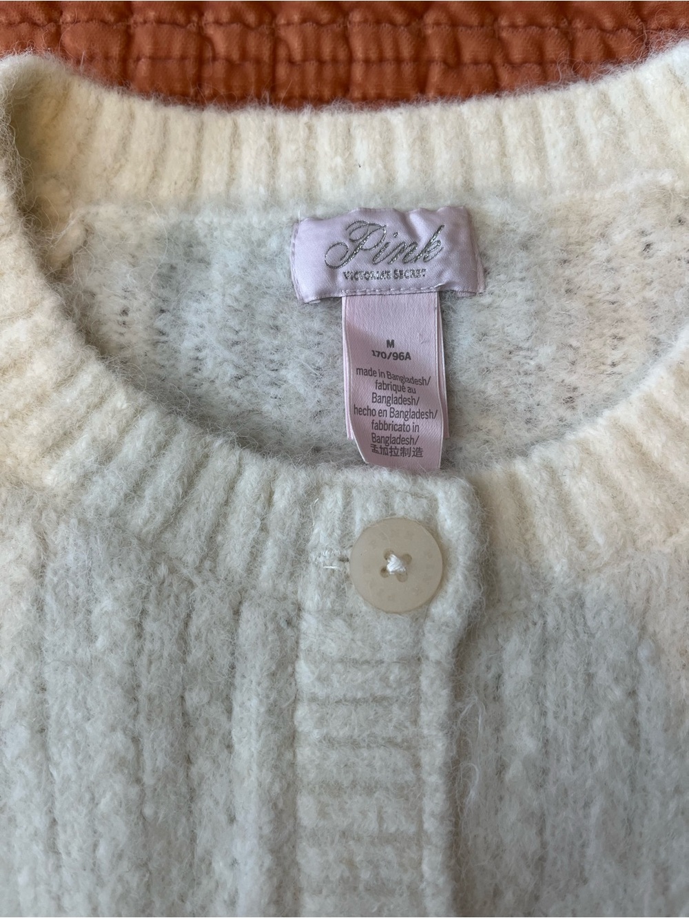 PINK Victoria's Secret Ivory/Cream Fuzzy Knit Cardigan